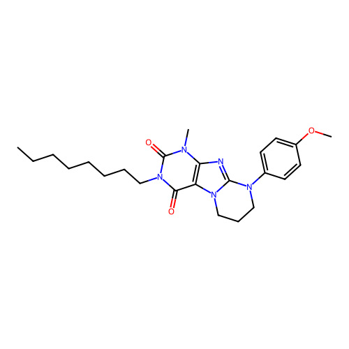 9-(4-methoxyphenyl)-1-methyl-3-octyl-6,7,8,9-tetrahydropyrimido[2,1-f]purine-2,4(1H,3H)-dione structure