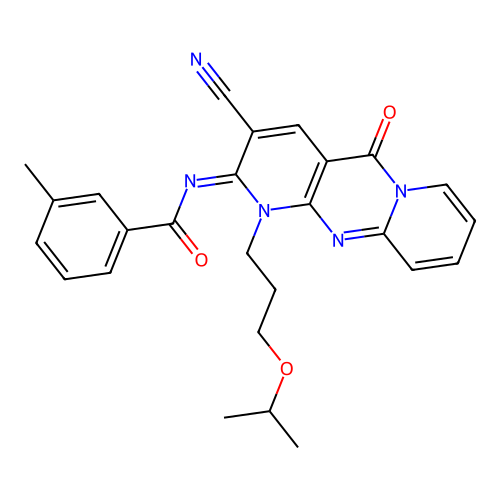 (Z)-N-(3-cyano-1-(3-isopropoxypropyl)-5-oxo-1H-dipyrido[1,2-a:2',3'-d]pyrimidin-2(5H)-ylidene)-3-methylbenzamide structure