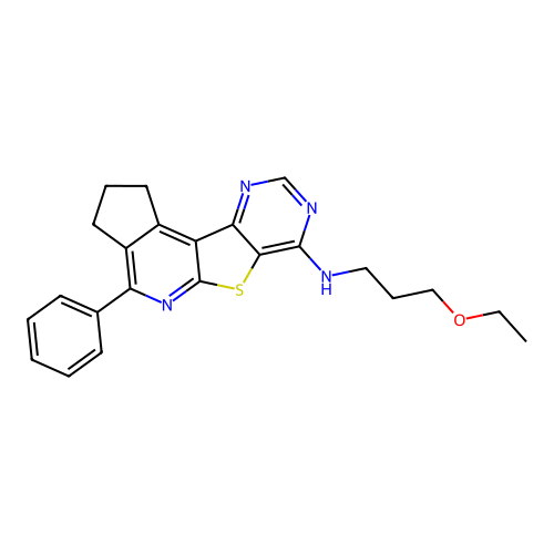 N-(3-ethoxypropyl)-4-phenyl-2,3-dihydro-1H-cyclopenta[4',5']pyrido[3',2':4,5]thieno[3,2-d]pyrimidin-7-amine structure