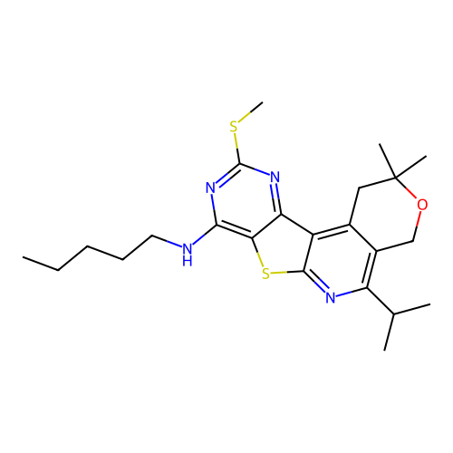 2,2-dimethyl-10-(methylsulfanyl)-N-pentyl-5-(propan-2-yl)-1,4-dihydro-2H-pyrano[4'',3'':4',5']pyrido[3',2':4,5]thieno[3,2-d]pyrimidin-8-amine structure