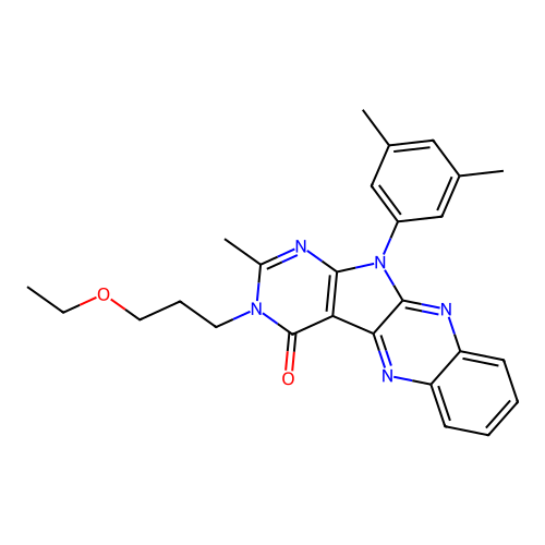 11-(3,5-dimethylphenyl)-3-(3-ethoxypropyl)-2-methyl-3,11-dihydro-4H-pyrimido[5',4':4,5]pyrrolo[2,3-b]quinoxalin-4-one structure