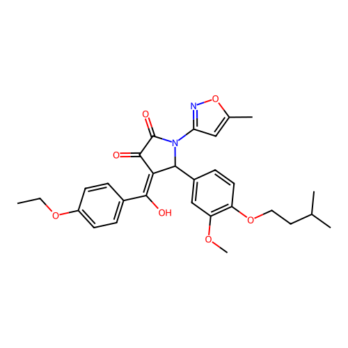 (4E)-4-[(4-ethoxyphenyl)(hydroxy)methylidene]-5-[3-methoxy-4-(3-methylbutoxy)phenyl]-1-(5-methyl-1,2-oxazol-3-yl)pyrrolidine-2,3-dione structure