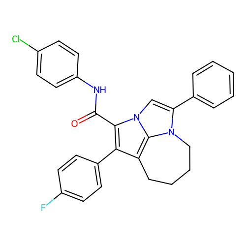 N-(4-chlorophenyl)-1-(4-fluorophenyl)-4-phenyl-5,6,7,8-tetrahydro-2a,4a-diazacyclopenta[cd]azulene-2-carboxamide structure
