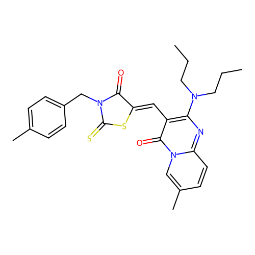 (Z)-5-((2-(dipropylamino)-7-methyl-4-oxo-4H-pyrido[1,2-a]pyrimidin-3-yl)methylene)-3-(4-methylbenzyl)-2-thioxothiazolidin-4-one structure