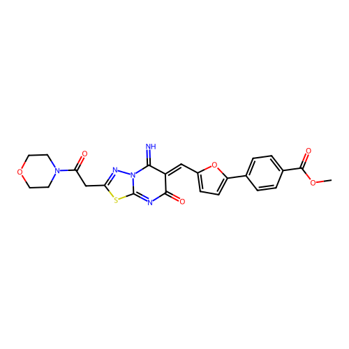 (Z)-methyl 4-(5-((5-imino-2-(2-morpholino-2-oxoethyl)-7-oxo-5H-[1,3,4]thiadiazolo[3,2-a]pyrimidin-6(7H)-ylidene)methyl)furan-2-yl)benzoate structure