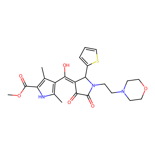 methyl 4-(4-hydroxy-1-(2-morpholinoethyl)-5-oxo-2-(thiophen-2-yl)-2,5-dihydro-1H-pyrrole-3-carbonyl)-3,5-dimethyl-1H-pyrrole-2-carboxylate structure