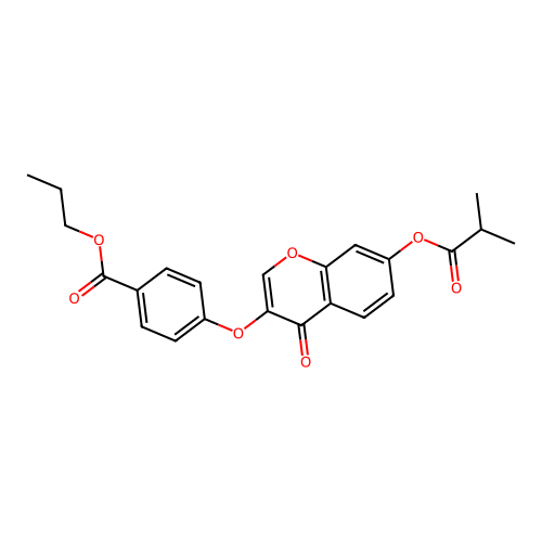propyl 4-({7-[(2-methylpropanoyl)oxy]-4-oxo-4H-chromen-3-yl}oxy)benzoate structure