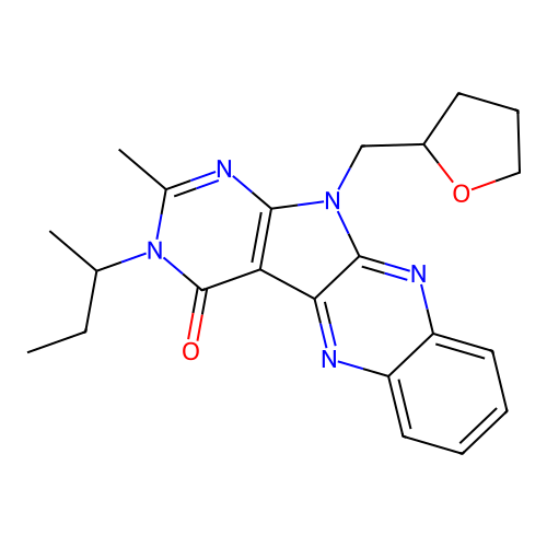 3-(butan-2-yl)-2-methyl-11-(tetrahydrofuran-2-ylmethyl)-3,11-dihydro-4H-pyrimido[5',4':4,5]pyrrolo[2,3-b]quinoxalin-4-one structure