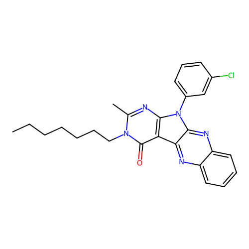 11-(3-chlorophenyl)-3-heptyl-2-methyl-3,11-dihydro-4H-pyrimido[5',4':4,5]pyrrolo[2,3-b]quinoxalin-4-one structure