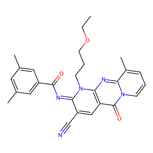 (E)-N-(3-cyano-1-(3-ethoxypropyl)-10-methyl-5-oxo-1H-dipyrido[1,2-a:2',3'-d]pyrimidin-2(5H)-ylidene)-3,5-dimethylbenzamide structure