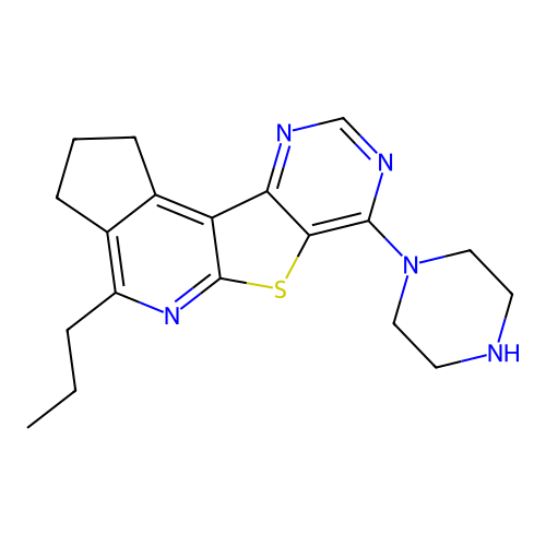 7-(piperazin-1-yl)-4-propyl-2,3-dihydro-1H-cyclopenta[4',5']pyrido[3',2':4,5]thieno[3,2-d]pyrimidine structure