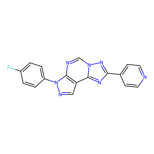7-(4-fluorophenyl)-2-(pyridin-4-yl)-7H-pyrazolo[4,3-e][1,2,4]triazolo[1,5-c]pyrimidine structure