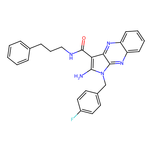 2-amino-1-(4-fluorobenzyl)-N-(3-phenylpropyl)-1H-pyrrolo[2,3-b]quinoxaline-3-carboxamide structure