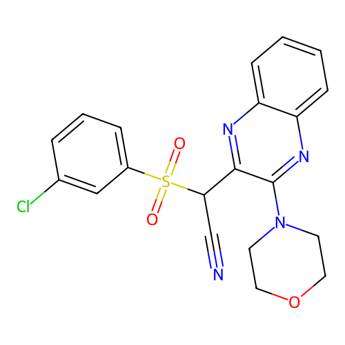 2-((3-Chlorophenyl)sulfonyl)-2-(3-morpholinoquinoxalin-2-yl)acetonitrile structure