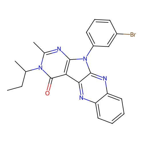 11-(3-bromophenyl)-3-(butan-2-yl)-2-methyl-3,11-dihydro-4H-pyrimido[5',4':4,5]pyrrolo[2,3-b]quinoxalin-4-one structure