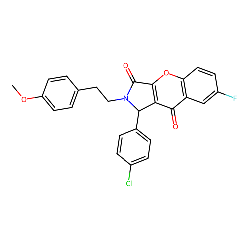 1-(4-chlorophenyl)-7-fluoro-2-(4-methoxyphenethyl)-1,2-dihydrochromeno[2,3-c]pyrrole-3,9-dione structure
