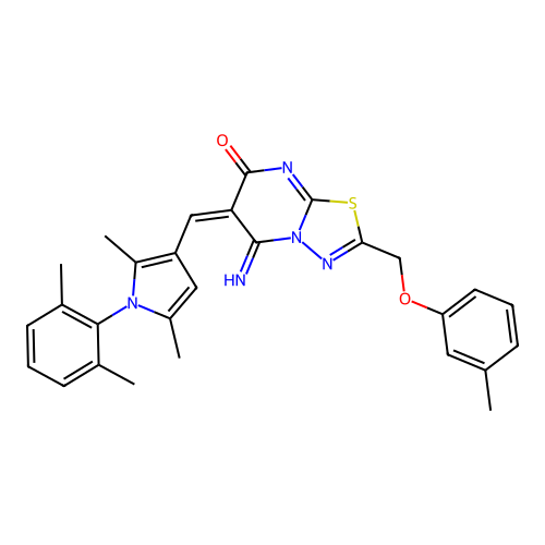 (E)-6-((1-(2,6-dimethylphenyl)-2,5-dimethyl-1H-pyrrol-3-yl)methylene)-5-imino-2-((m-tolyloxy)methyl)-5H-[1,3,4]thiadiazolo[3,2-a]pyrimidin-7(6H)-one structure