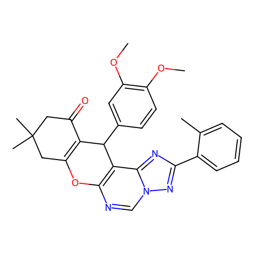 12-(3,4-dimethoxyphenyl)-9,9-dimethyl-2-(2-methylphenyl)-8,9,10,12-tetrahydro-11H-chromeno[3,2-e][1,2,4]triazolo[1,5-c]pyrimidin-11-one structure