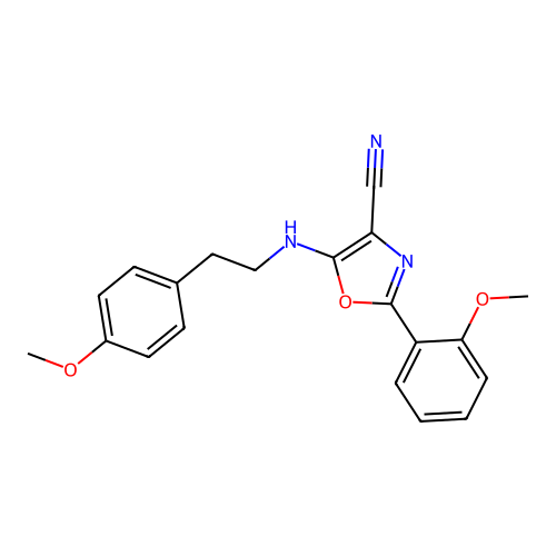 2-(2-Methoxyphenyl)-5-[2-(4-methoxyphenyl)ethylamino]-4-oxazolecarbonitrile structure