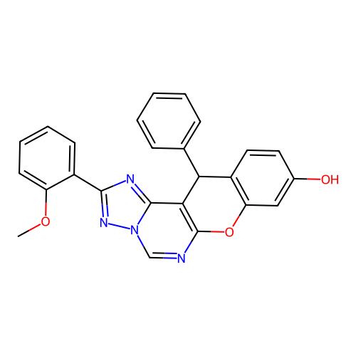 2-(2-methoxyphenyl)-12-phenyl-12H-chromeno[3,2-e][1,2,4]triazolo[1,5-c]pyrimidin-9-ol structure