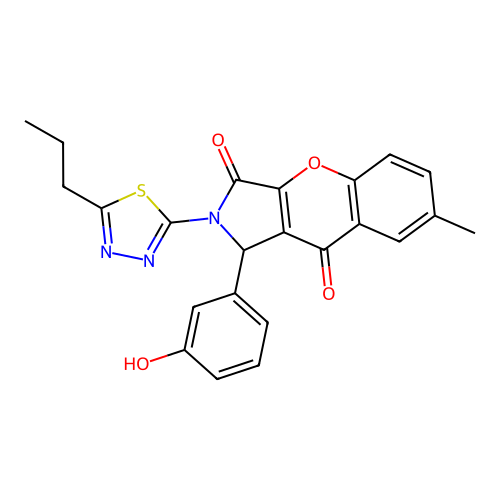 1-(3-hydroxyphenyl)-7-methyl-2-(5-propyl-1,3,4-thiadiazol-2-yl)-1,2-dihydrochromeno[2,3-c]pyrrole-3,9-dione structure