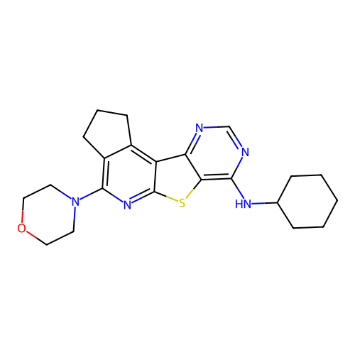 N-cyclohexyl-4-(morpholin-4-yl)-2,3-dihydro-1H-cyclopenta[4',5']pyrido[3',2':4,5]thieno[3,2-d]pyrimidin-7-amine structure