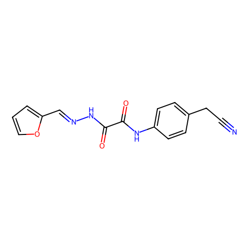 N-[4-(cyanomethyl)phenyl]-N'-[(E)-furan-2-ylmethylideneamino]oxamide structure