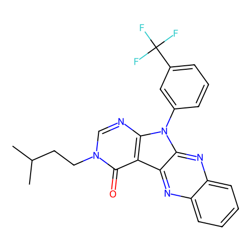 3-(3-methylbutyl)-11-[3-(trifluoromethyl)phenyl]-3,11-dihydro-4H-pyrimido[5',4':4,5]pyrrolo[2,3-b]quinoxalin-4-one structure