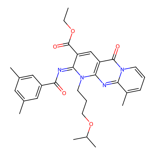 (Z)-ethyl 2-((3,5-dimethylbenzoyl)imino)-1-(3-isopropoxypropyl)-10-methyl-5-oxo-2,5-dihydro-1H-dipyrido[1,2-a:2',3'-d]pyrimidine-3-carboxylate structure