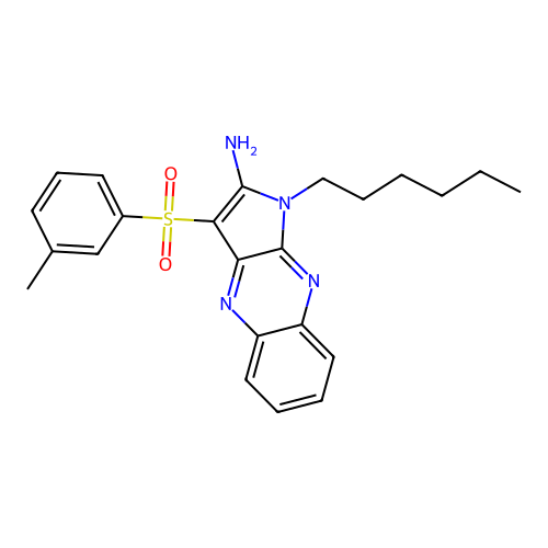1-hexyl-3-[(3-methylphenyl)sulfonyl]-1H-pyrrolo[2,3-b]quinoxalin-2-amine structure