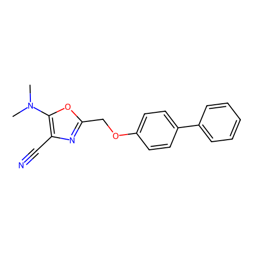 2-[(Biphenyl-4-yloxy)methyl]-5-(dimethylamino)-1,3-oxazole-4-carbonitrile structure