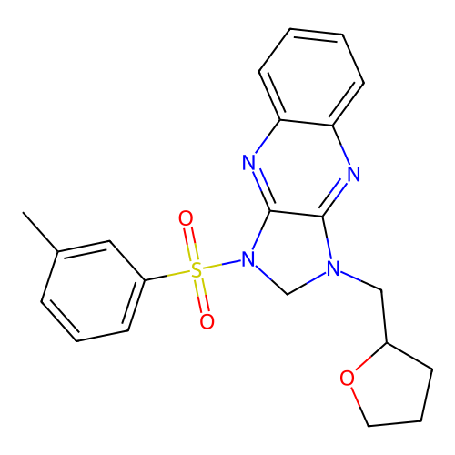1-((tetrahydrofuran-2-yl)methyl)-3-(m-tolylsulfonyl)-2,3-dihydro-1H-imidazo[4,5-b]quinoxaline structure