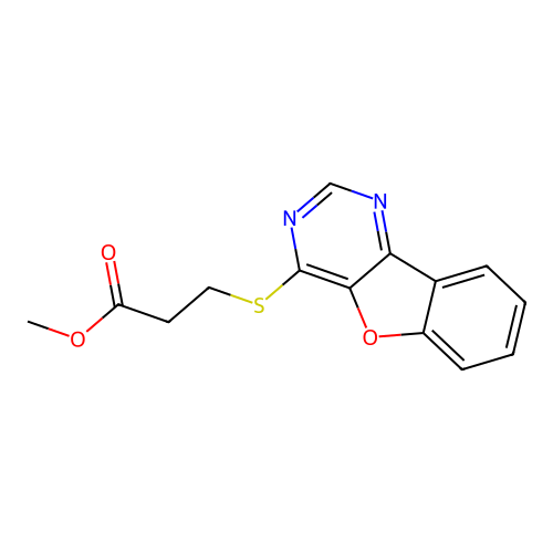 Methyl 3-([1]benzofuro[3,2-d]pyrimidin-4-ylsulfanyl)propanoate structure