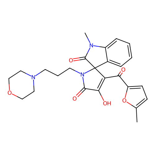 4'-hydroxy-1-methyl-3'-[(5-methylfuran-2-yl)carbonyl]-1'-[3-(morpholin-4-yl)propyl]spiro[indole-3,2'-pyrrole]-2,5'(1H,1'H)-dione structure