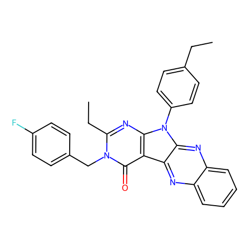 2-ethyl-11-(4-ethylphenyl)-3-(4-fluorobenzyl)-3,11-dihydro-4H-pyrimido[5',4':4,5]pyrrolo[2,3-b]quinoxalin-4-one structure