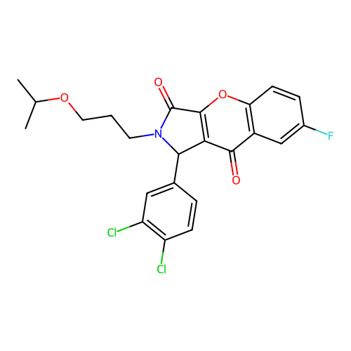 1-(3,4-dichlorophenyl)-7-fluoro-2-[3-(propan-2-yloxy)propyl]-1,2-dihydrochromeno[2,3-c]pyrrole-3,9-dione structure