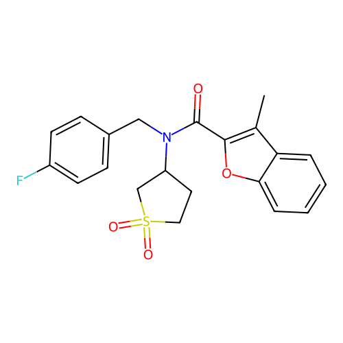 N-(1,1-dioxidotetrahydrothiophen-3-yl)-N-(4-fluorobenzyl)-3-methyl-1-benzofuran-2-carboxamide structure