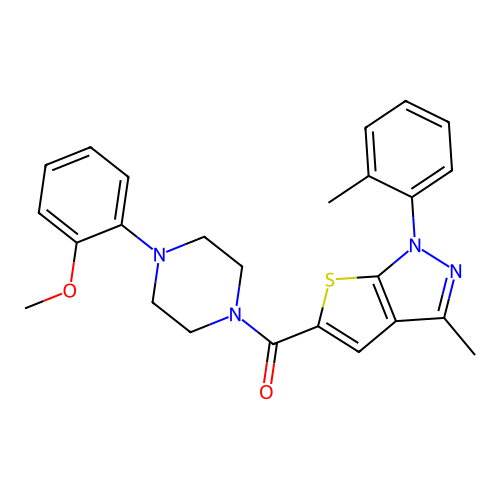 [4-(2-methoxyphenyl)piperazin-1-yl]-[3-methyl-1-(2-methylphenyl)thieno[2,3-c]pyrazol-5-yl]methanone structure