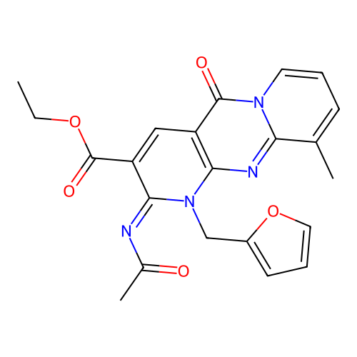 (Z)-ethyl 2-(acetylimino)-1-(furan-2-ylmethyl)-10-methyl-5-oxo-2,5-dihydro-1H-dipyrido[1,2-a:2',3'-d]pyrimidine-3-carboxylate structure
