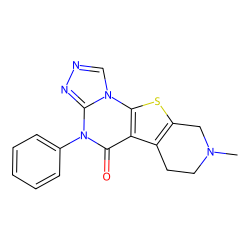 8-methyl-4-phenyl-6,7,8,9-tetrahydropyrido[4',3':4,5]thieno[3,2-e][1,2,4]triazolo[4,3-a]pyrimidin-5(4H)-one structure