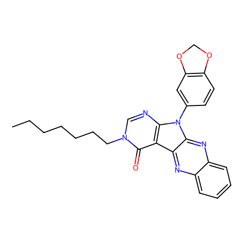 11-(1,3-benzodioxol-5-yl)-3-heptyl-3,11-dihydro-4H-pyrimido[5',4':4,5]pyrrolo[2,3-b]quinoxalin-4-one structure