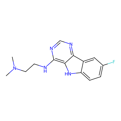 N'-(8-fluoro-5H-pyrimido[5,4-b]indol-4-yl)-N,N-dimethylethane-1,2-diamine structure