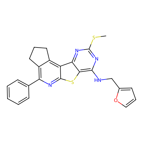 N-(furan-2-ylmethyl)-9-(methylsulfanyl)-4-phenyl-2,3-dihydro-1H-cyclopenta[4',5']pyrido[3',2':4,5]thieno[3,2-d]pyrimidin-7-amine structure