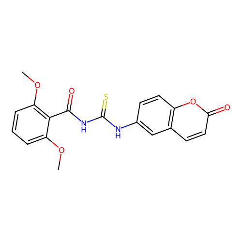 2,6-dimethoxy-N-((2-oxo-2H-chromen-6-yl)carbamothioyl)benzamide structure
