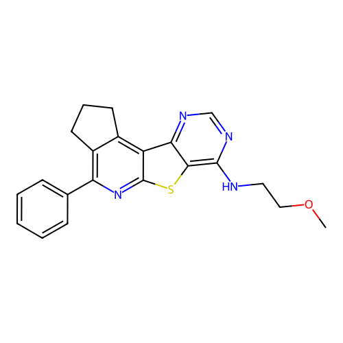 N-(2-methoxyethyl)-4-phenyl-2,3-dihydro-1H-cyclopenta[4',5']pyrido[3',2':4,5]thieno[3,2-d]pyrimidin-7-amine structure