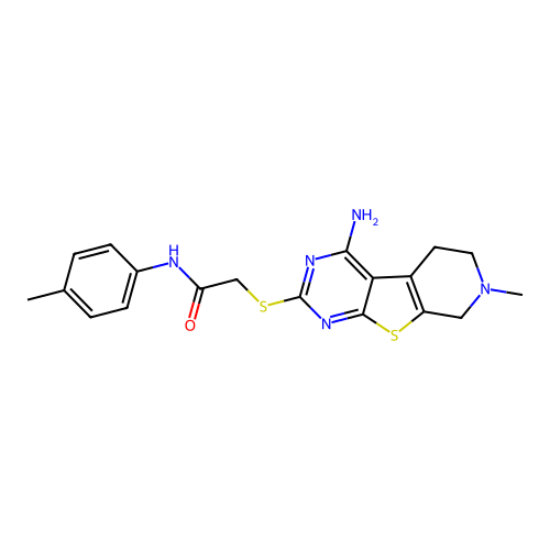 2-((4-amino-7-methyl-5,6,7,8-tetrahydropyrido[4',3':4,5]thieno[2,3-d]pyrimidin-2-yl)thio)-N-(p-tolyl)acetamide structure
