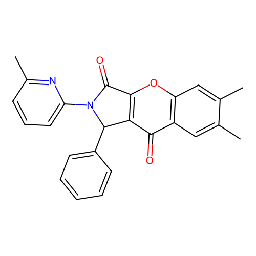 6,7-dimethyl-2-(6-methylpyridin-2-yl)-1-phenyl-1,2-dihydrochromeno[2,3-c]pyrrole-3,9-dione structure