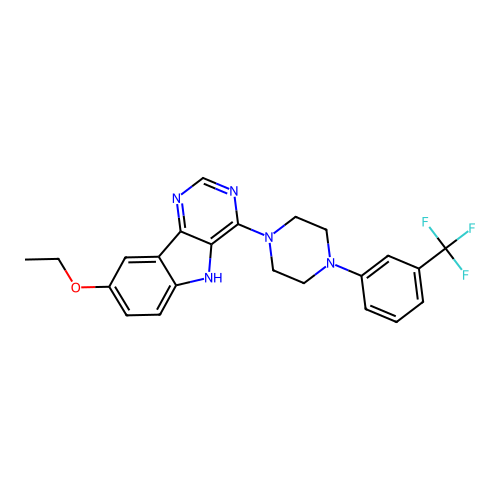 8-ethoxy-4-(4-(3-(trifluoromethyl)phenyl)piperazin-1-yl)-5H-pyrimido[5,4-b]indole structure