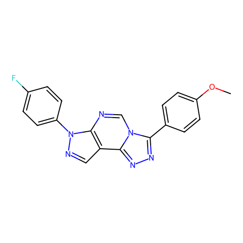 7-(4-fluorophenyl)-3-(4-methoxyphenyl)-7H-pyrazolo[4,3-e][1,2,4]triazolo[4,3-c]pyrimidine structure