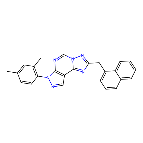 3-(2,4-dimethylphenyl)-8-(naphthylmethyl)-6-hydropyrazolo[5,4-d]1,2,4-triazolo [1,5-e]pyrimidine structure